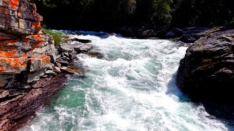 Powerful River Rapids in Rocky Gorge, Oppdal Norway Stock Footage 318534540