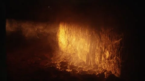 Powerful rocket engine firing in a dusty environment at night Stock Footage 341294413