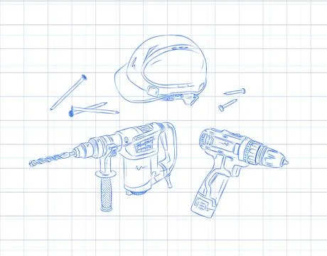Powerful rotary hammer and regular drill Stock Illustration