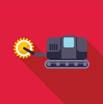 Powerful rotary mining machine excavating with long shadow on red background Stockillustratie