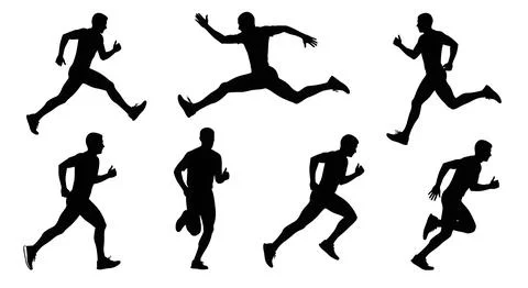 Powerful Runner Stride Out Silhouette Collection Stock Illustration