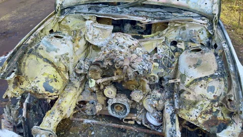 A powerful scene symbolizing disaster, accident aftermath, and urban decay. Stock Footage 304238536