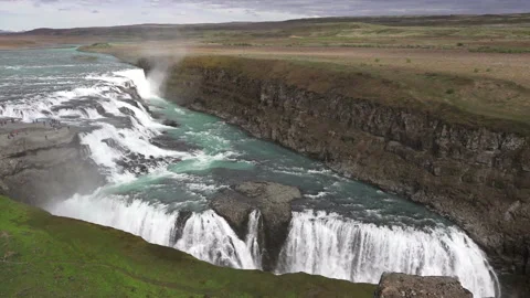 Powerful scenic waterfall Gullfoss located in canyon of Hvita river, Iceland Stock-Footage 116614683