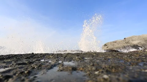 Powerful sea wave from the rock gap Stock Footage 53291237