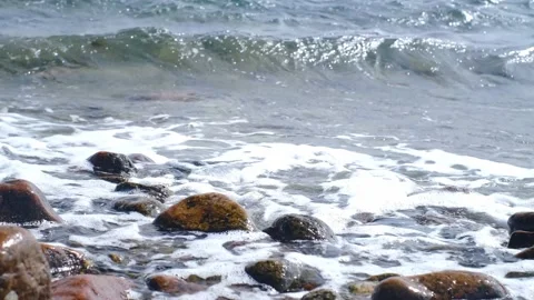 Powerful sea waves break on the coast of the Red Sea. Waves crash on a pebble be 動画素材 236571188