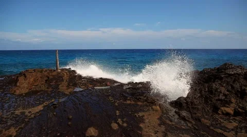 Powerful Shot Waves On The Rocks Video stock 43165593