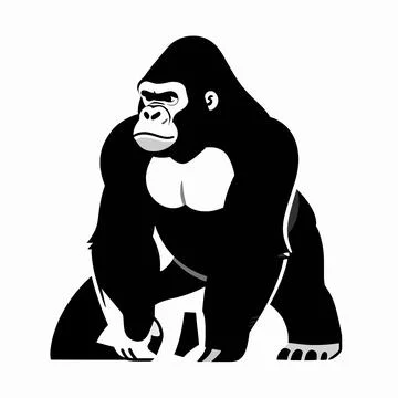 Powerful Silverback Gorilla Vector Illustration, Minimalist Black and White.. 库存插图