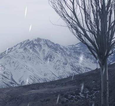 Powerful snowfall in the Andes mountain range Stock Photos