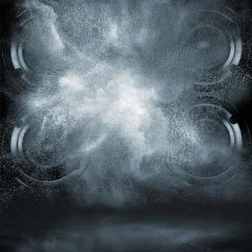 Powerful speakers with exploded powder particles Stock Photos