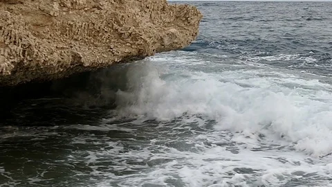 Powerful Splash of the Waves in Slow Motion on Stony Coast. Stock Footage