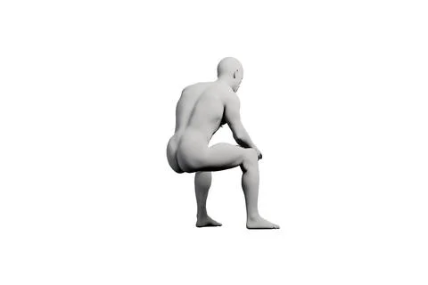 Powerful squatting figure model in white studio Stock Illustration