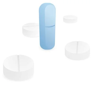 Powerful standing blue pill Stock Illustration