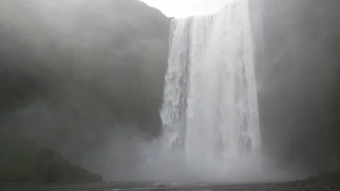 Powerful stream of the famous Skogafoss waterfall. Skoga river, Iceland Stock Footage 113682923