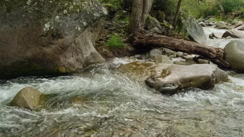 Powerful stream movement in mountains, close-up. Stock Footage 306675632