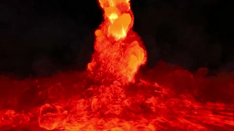 A powerful stream of red-hot lava flows down from the top and spreads rapidly in Stock Footage 239223464