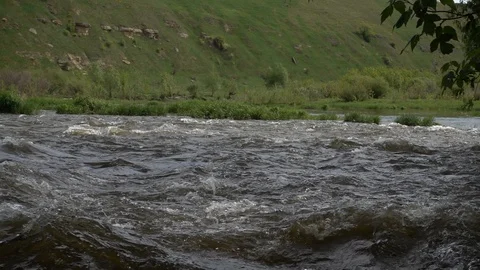 Powerful stream of river rapids. Slow motion 240 fps Stock Footage 124613905