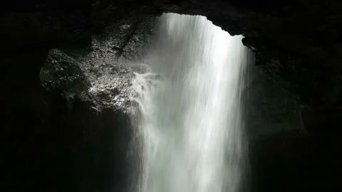 Powerful Stream Of Water Falls Inside Cave Cascada Del Amor En Jardín Stock Footage