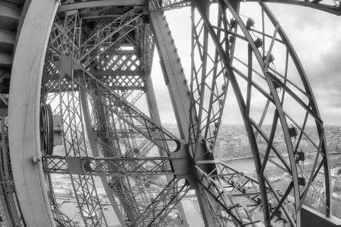 Powerful structure of Eiffel Tower, wide angle view 写真素材