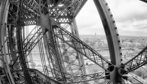 Powerful structure of Eiffel Tower, wide angle view 스톡 사진