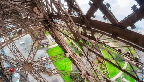 Powerful structure of Eiffel Tower, wide angle view 写真素材