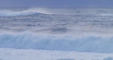 Powerful surf swell breaking dramatic storm water slow motion Stock Footage 330921956