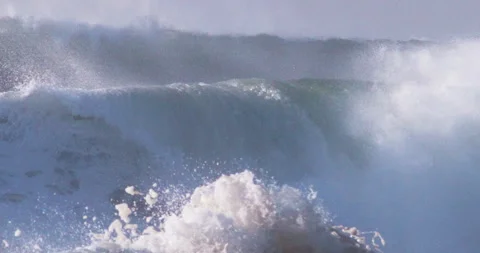 Powerful surf swell breaking dramatic storm water slow motion Video stock 331331774