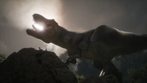 Powerful T-Rex roaring in the middle of a dense jungle Stock Footage 295160089