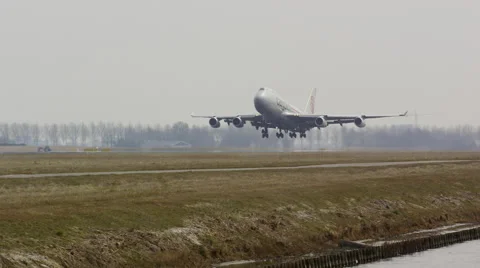 Powerful take off for this Jumbo 747 Cargo plane Stock Footage 46000327