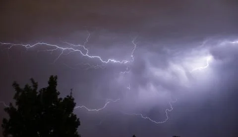Powerful Thunderstorm Electrical Storm Lightning Strike Energy Release Fotos Stock