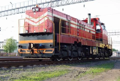 Powerful train on the rails Stock Photos