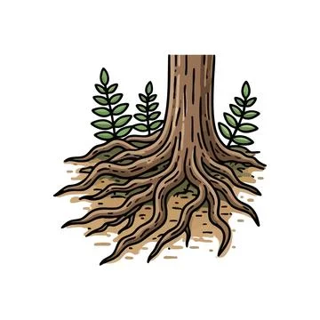 (Powerful Tree Roots Grounded Art. Vibrant graphic showcasing a resilient b.. Stock Illustration
