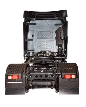 Powerful truck engine view open hood heavy machinery rear perspective mecha.. Stock Photos