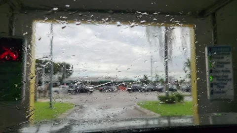 Powerful turbine drying car windshield in automatic car wash, interior view Stock Footage 326440704
