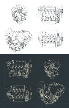 Powerful V8 turbo engine blueprints Illustrazione stock