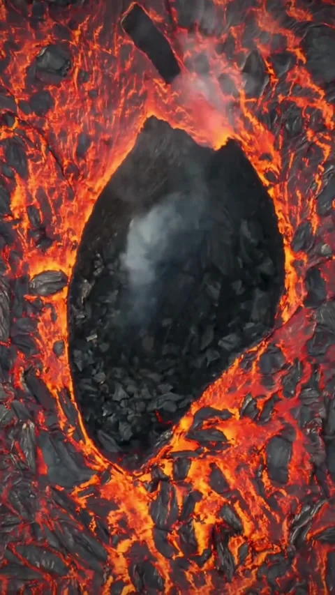 Powerful Volcanic Eruption Releases Streams of Molten Lava Stock Footage 321040941