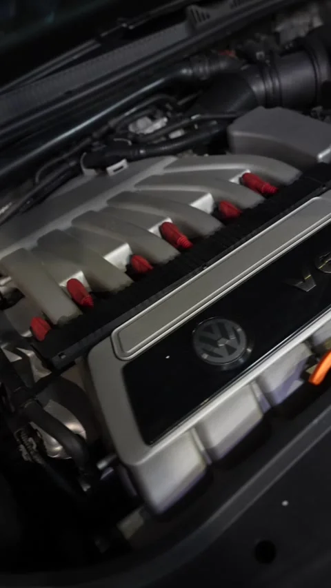 Powerful volkswagen v6 car engine bay Stock Footage 333562711