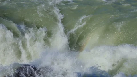 Powerful water of Athabasca falls rushing and splashing with incredible force Stock Footage 332638484