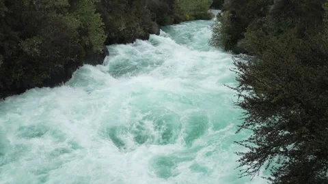Powerful water flow at Huka Falls, New Zealand Stock Footage 320605786