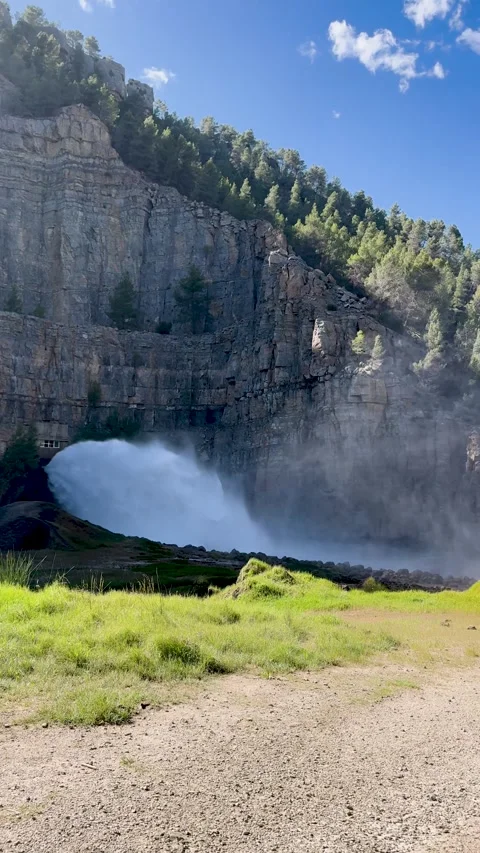 Powerful water jet splash from El Chorro Stock Footage 331123892