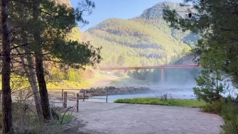 Powerful water jet splash from El Chorro Stock Footage 331123898