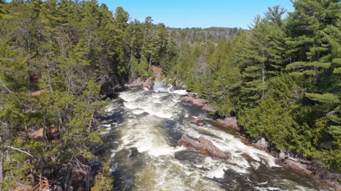 Powerful Waterfall Aerial View Surrounded by Forest – 4K Drone Footage Stock Footage 307462608