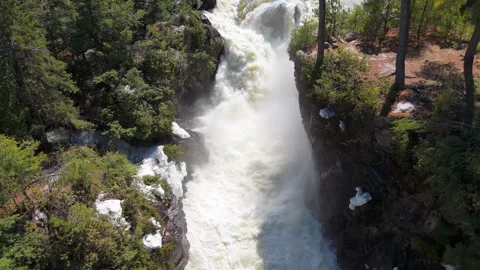 Powerful Waterfall Aerial View Surrounded by Forest – 4K Drone Footage Stock Footage 307462697