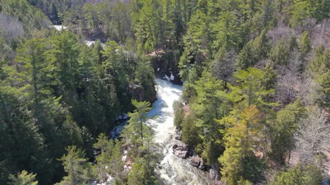 Powerful Waterfall Aerial View Surrounded by Forest – 4K Drone Footage Stock Footage 307462870