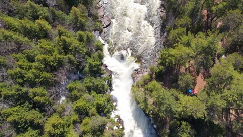 Powerful Waterfall Aerial View Surrounded by Forest – 4K Drone Footage Stock Footage 307464121