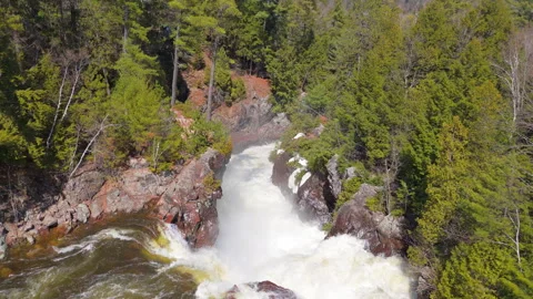 Powerful Waterfall Aerial View Surrounded by Forest – 4K Drone Footage Stock Footage 307464773