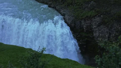 Powerful Waterfall Cascade Iceland Moss Covered Rocks Stock Footage 341295575