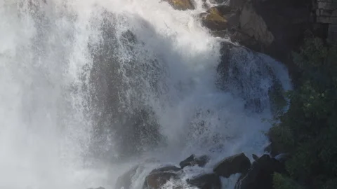 Powerful Waterfall Cascade Rushing Down Cliff Face Stockbeeldmateriaal 340996088