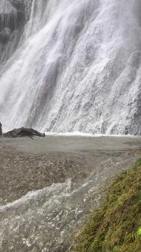 Powerful Waterfall Cascading Down Rocks, Lush Green Jungle, Vertical Shot 스톡 동영상 325304214