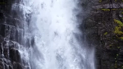 Powerful Waterfall Crashing Down Steep Rocky Norwegian Mountain Cliff Stock Footage 341536738