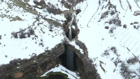 Powerful Waterfall in Deep Mountain Canyon Aerial View 스톡 동영상 331101375